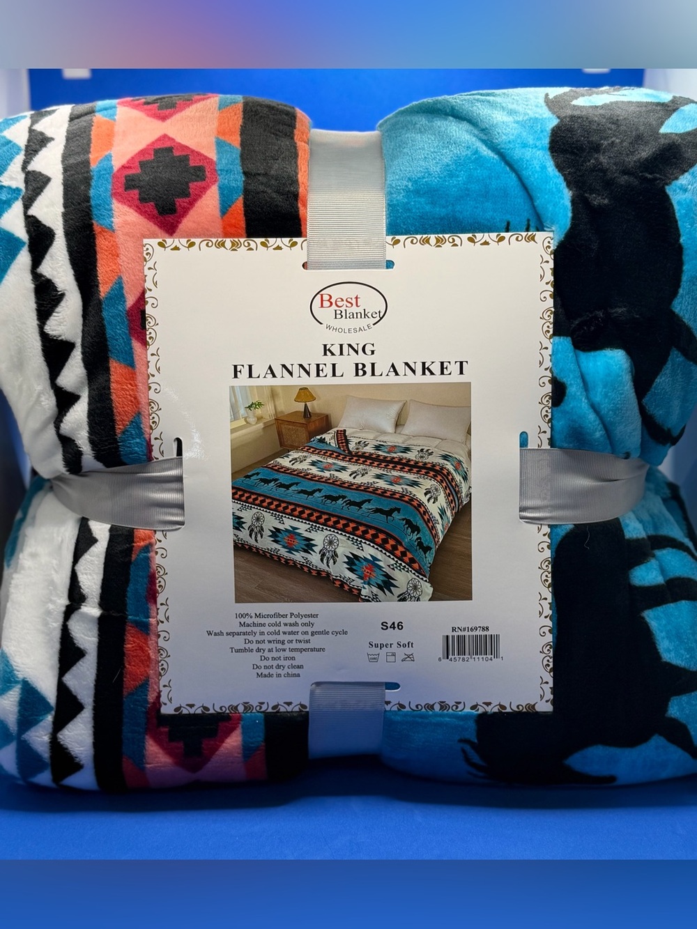 New king size flannel blanket double sided Horse Ultra Soft Aztec southwestern - Picture 2 of 5